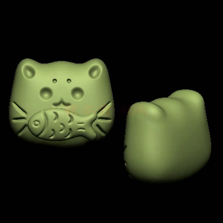 小猫吃鱼圆雕图stl三维立体图文件雕刻机3d模型