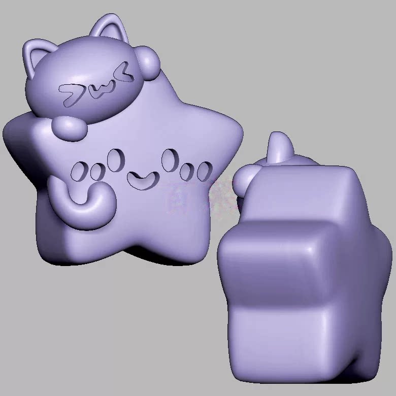 躲猫猫星星猫咪甜星猫三维立体图圆雕图STL文件雕刻机3D模型3599