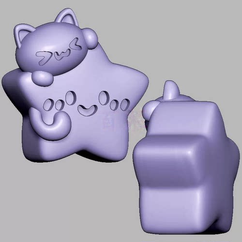 躲猫猫星星猫咪甜星猫三维立体图圆雕图STL文件雕刻机3D模型3599