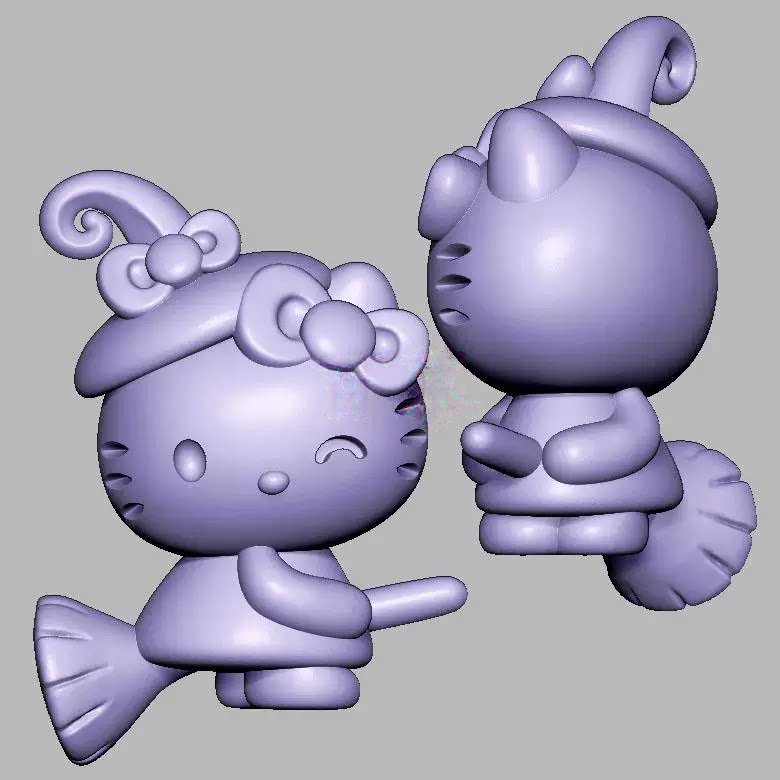 魔法kt女巫凯蒂猫三维立体图圆雕图STL文件雕刻机3D模型3236