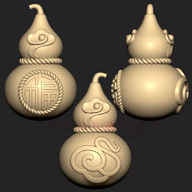 葫芦祥云招福葫芦手把件三维立体图圆雕图STL文件雕刻机3D模型139