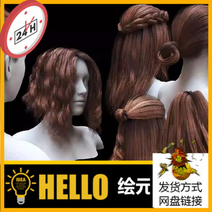 POLY LOW HAIRCAR C4D3D模型女性长头发卷发毛发发型插片 3dmax
