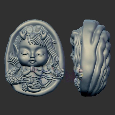 贝壳小龙女宝宝女孩三维立体图圆雕图stl文件雕刻机3d模型1403