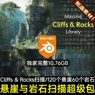 Blender高精度8K写实自然岩石头悬崖山体逼真Scan扫描资产3D模型
