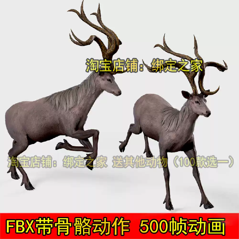 maya山鹿模型带20秒动画3dmax灵鹿ue5带奔跑跳跃休闲骨骼动作fbx