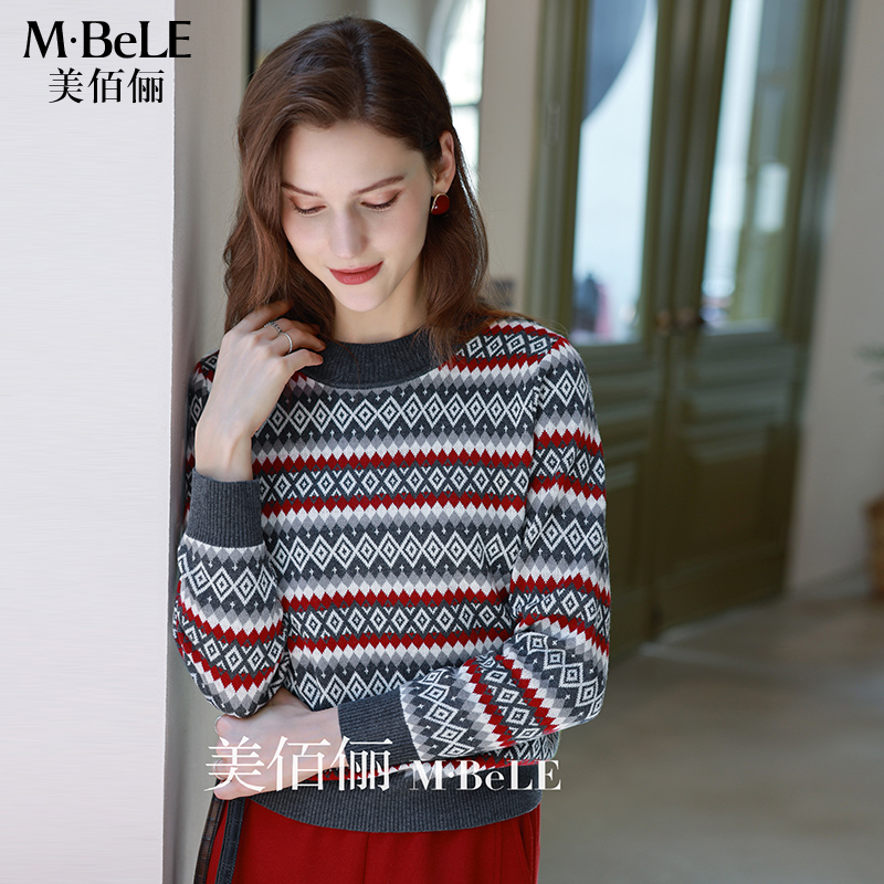 美佰俪超好看费尔岛毛衣女秋冬2025新款圆领羊毛衫时尚洋气针织衫