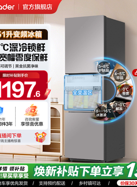 换新补贴海尔出品统帅租房一级能效三门风冷无霜251L家用电冰箱