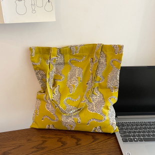 见春天 简约百搭单肩托特包袋 印度传统染色拓印棉布环保袋韩版