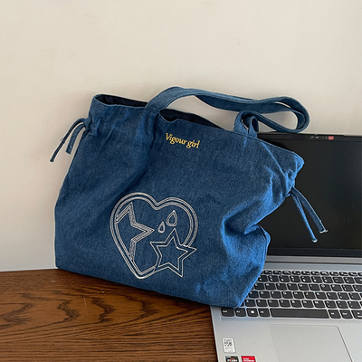 原创设计牛仔蓝单肩包通勤帆布包