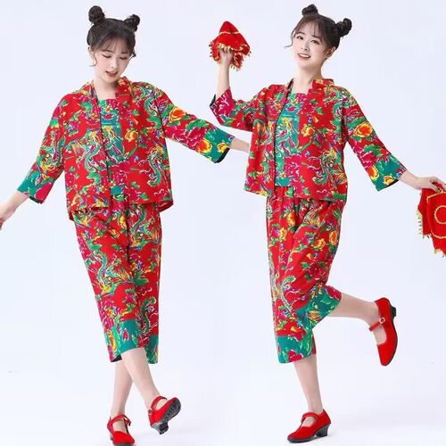 东北大花布衣服女装村姑女二人转演出服搞笑姐妹装广