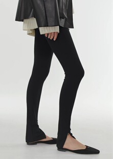 tt*me经典 Cork Legging黑色裤脚拉链小脚裤显瘦铅笔裤