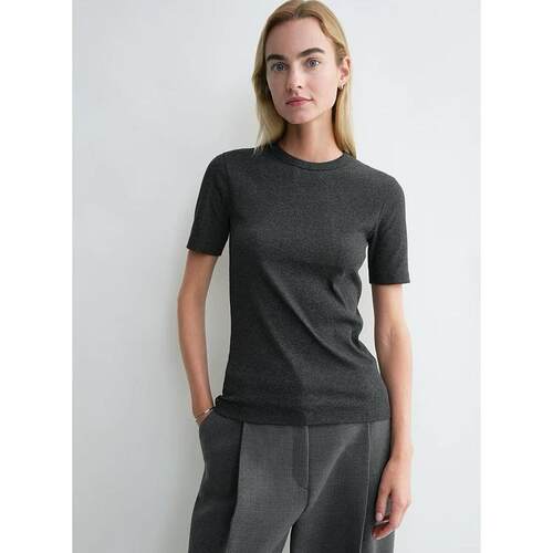 tt*me新色经典焦糖色经棉质混纺简约罗纹修身短袖T 恤上衣女