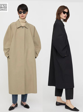 风衣天花板~TT家艺术廓形单扣蝙蝠灯笼袖风衣 肌理感宽松长款外套