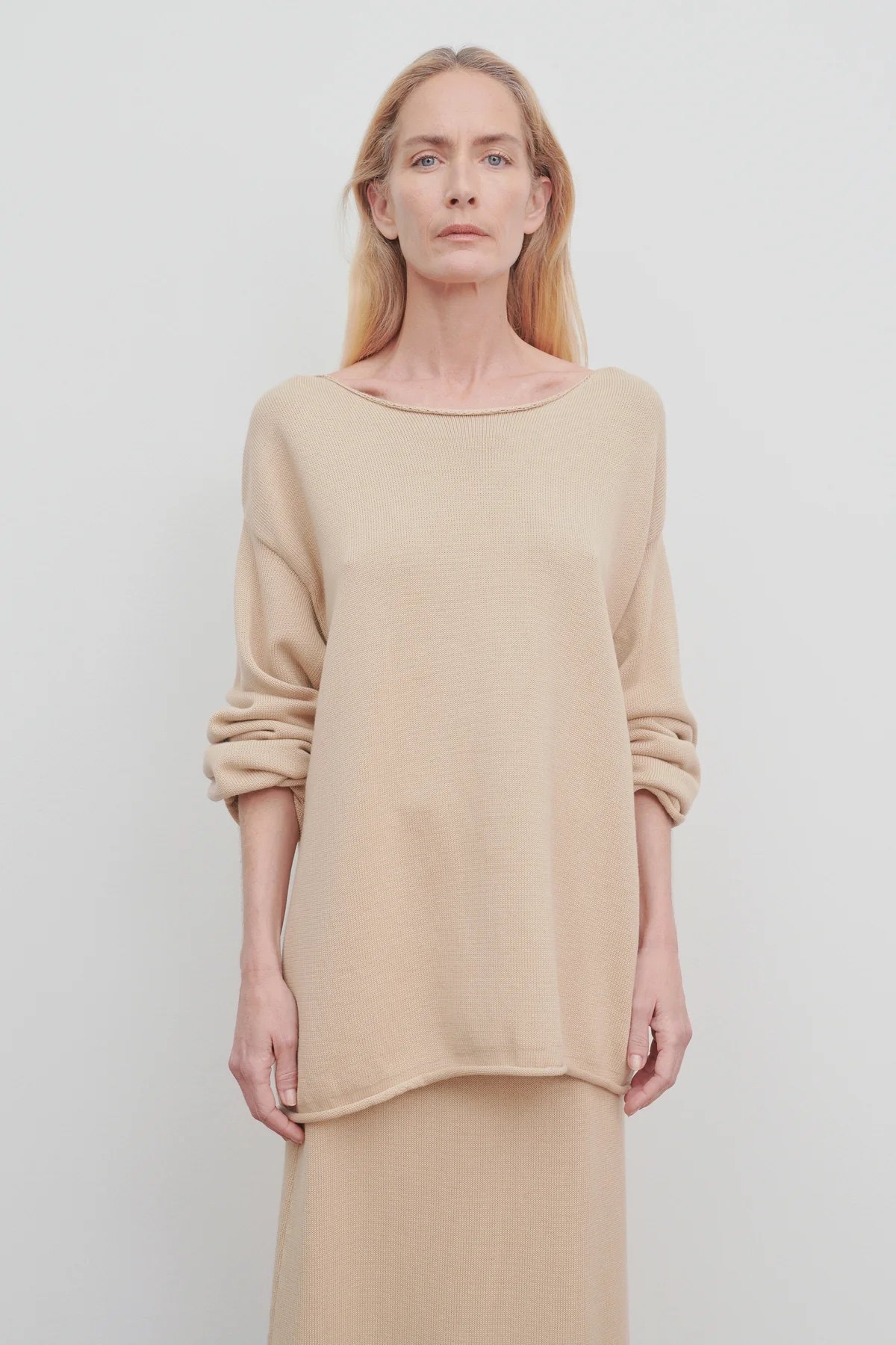 The R*w 静奢风船领卷边廓形锥形袖弹力空气针织衫半裙套装新款女,女装/女士精品,毛针织衫,淘宝优惠券,粉丝福利购,淘宝优惠卷