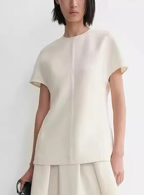 tt*me 醋酸垂坠感盖袖上衣 25夏新品纯色休闲时髦简约拼接上衣女