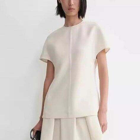 tt*me 醋酸垂坠感盖袖上衣 25夏新品纯色休闲时髦简约拼接上衣女