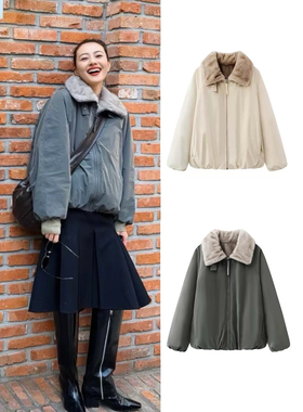 高圆圆同款派克服2026新款气质通勤ED两穿毛茸茸立领外套