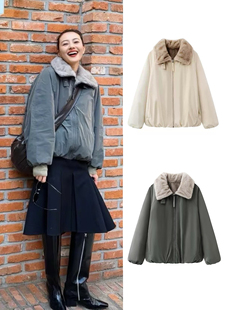 高圆圆同款派克服2026新款气质通勤ED两穿毛茸茸立领外套