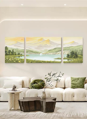 HESD.ART手绘油画《水光山色》客厅三联风景装饰画现代餐厅挂画