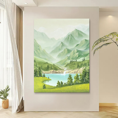华尔思丹家居饰品原创绿水青山客厅手绘油画玄关现代简约风景挂画