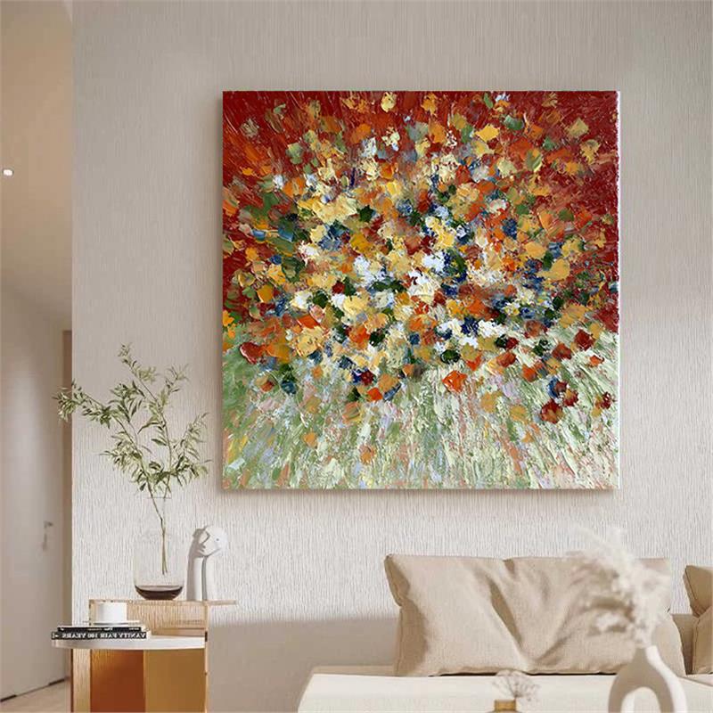 《繁花绮梦》酒店餐厅挂画波普风抽象花卉手绘油画咖啡厅高级感画图片