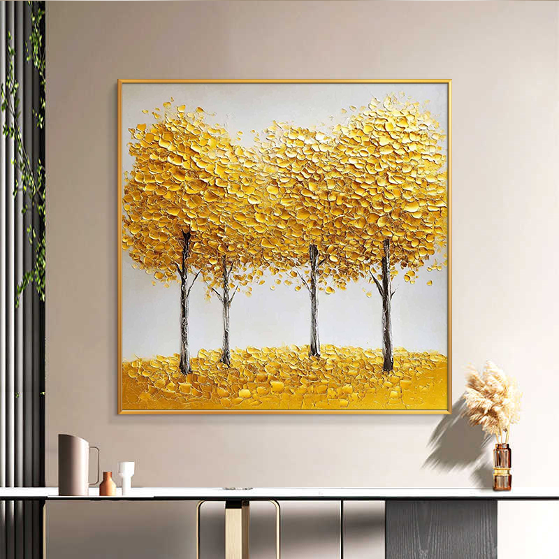 发财树立体肌理画纯手绘油画餐厅装饰画客厅抽象玄关壁画卧室挂画图片