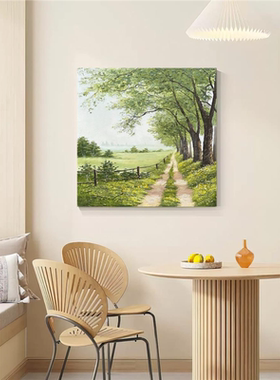 HESD.ART手绘油画《田园时光》现代餐厅正方形风景装饰画走廊挂画