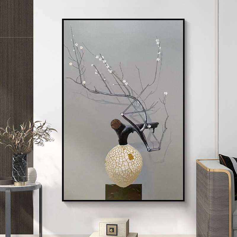 手绘油画新中式现代轻奢简约挂画静物花卉客厅书房入户玄关装饰画图片