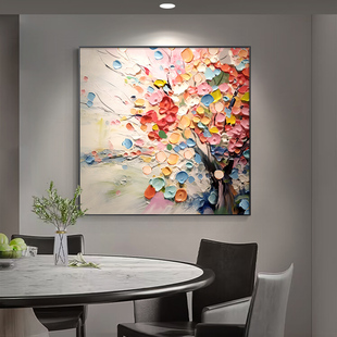雪川手绘大芬油画村抽象花卉餐厅装饰画立体肌理方形壁画客厅挂画