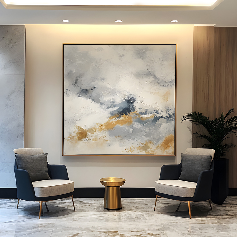《流彩织梦》酒店大堂挂画现代抽象软装样板间装饰画方形工装油画图片