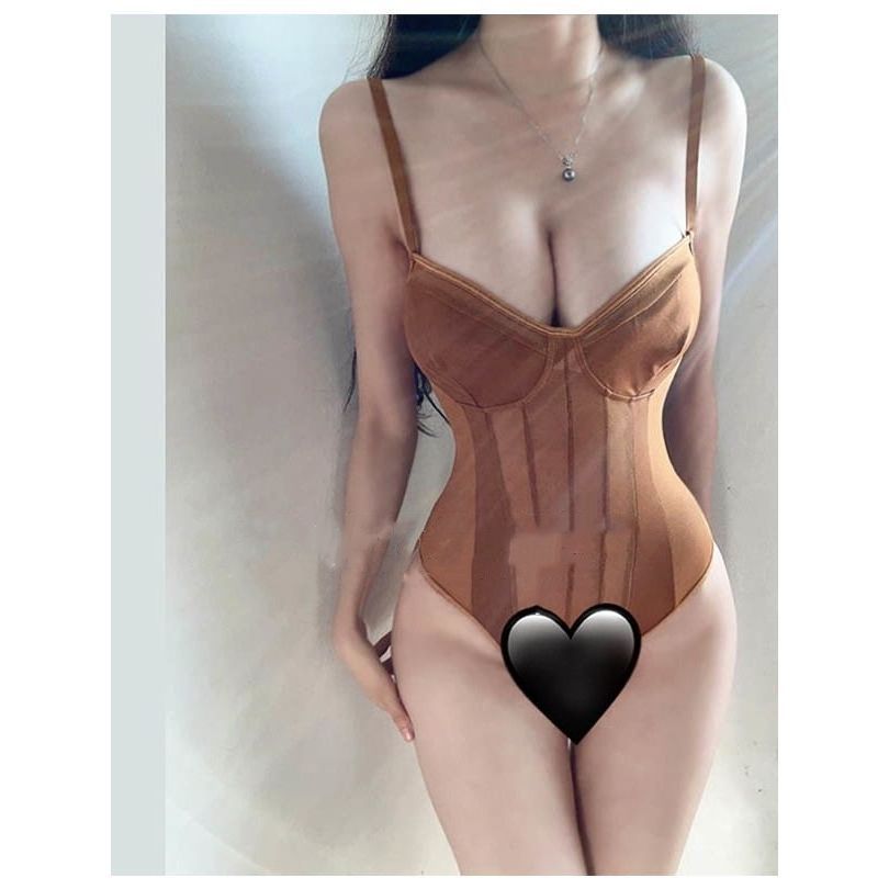 y带胸垫吊带连体衣女时尚简约休闲风纯欲微透网纱拼接设计性感