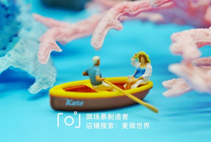 preiser划船钓鱼皮划艇微缩场景人物模型1:87ho微拍小人创意道具