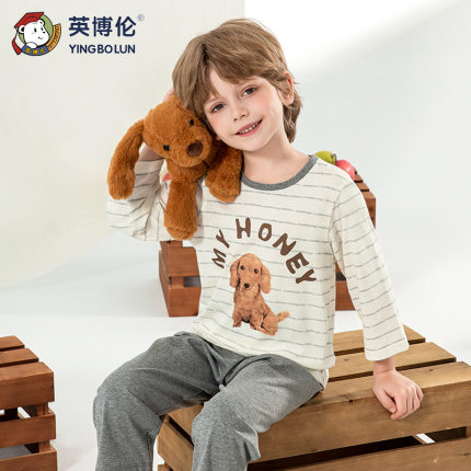 男童睡衣空调服男孩家居服套装薄款儿中大童七分袖英博伦夏季新款