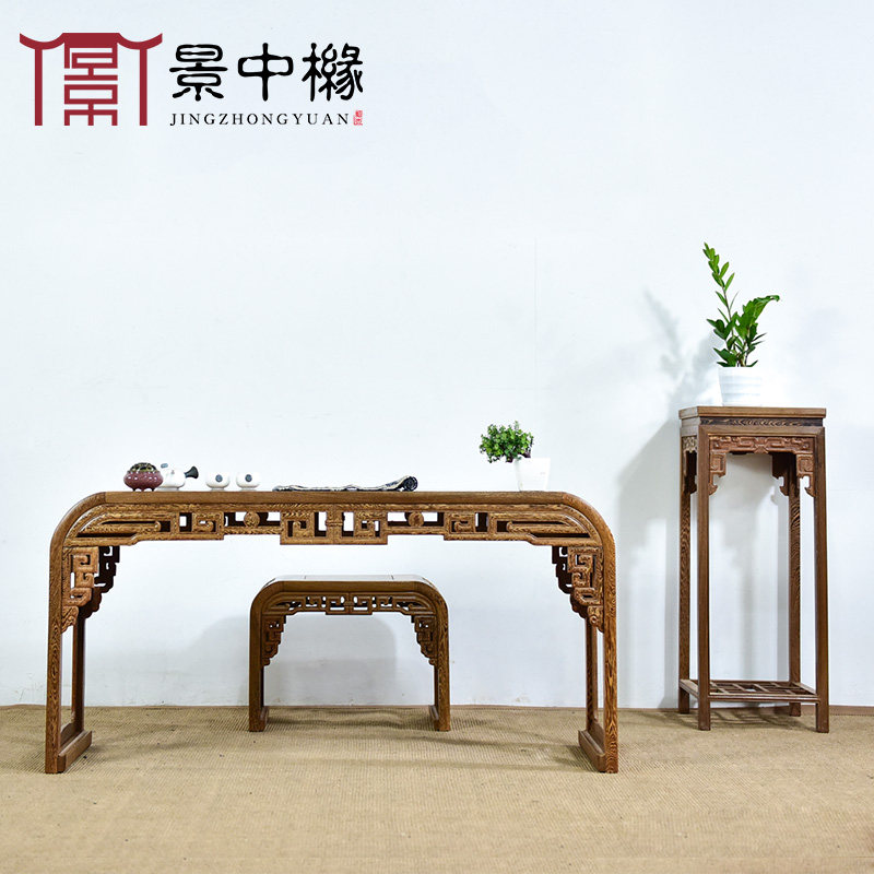 红木家具鸡翅木琴台古琴桌书桌书法画案桌中式仿古实木琴桌两件套
