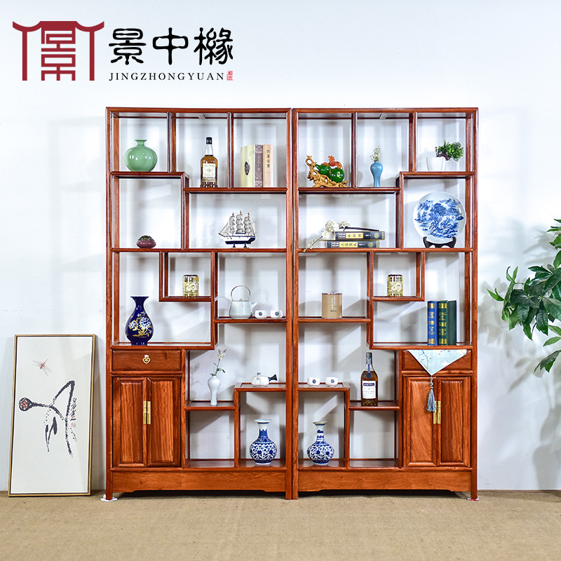 红木家具缅甸花梨木博古架实木中式摆件隔断古董架客厅玄关多宝阁
