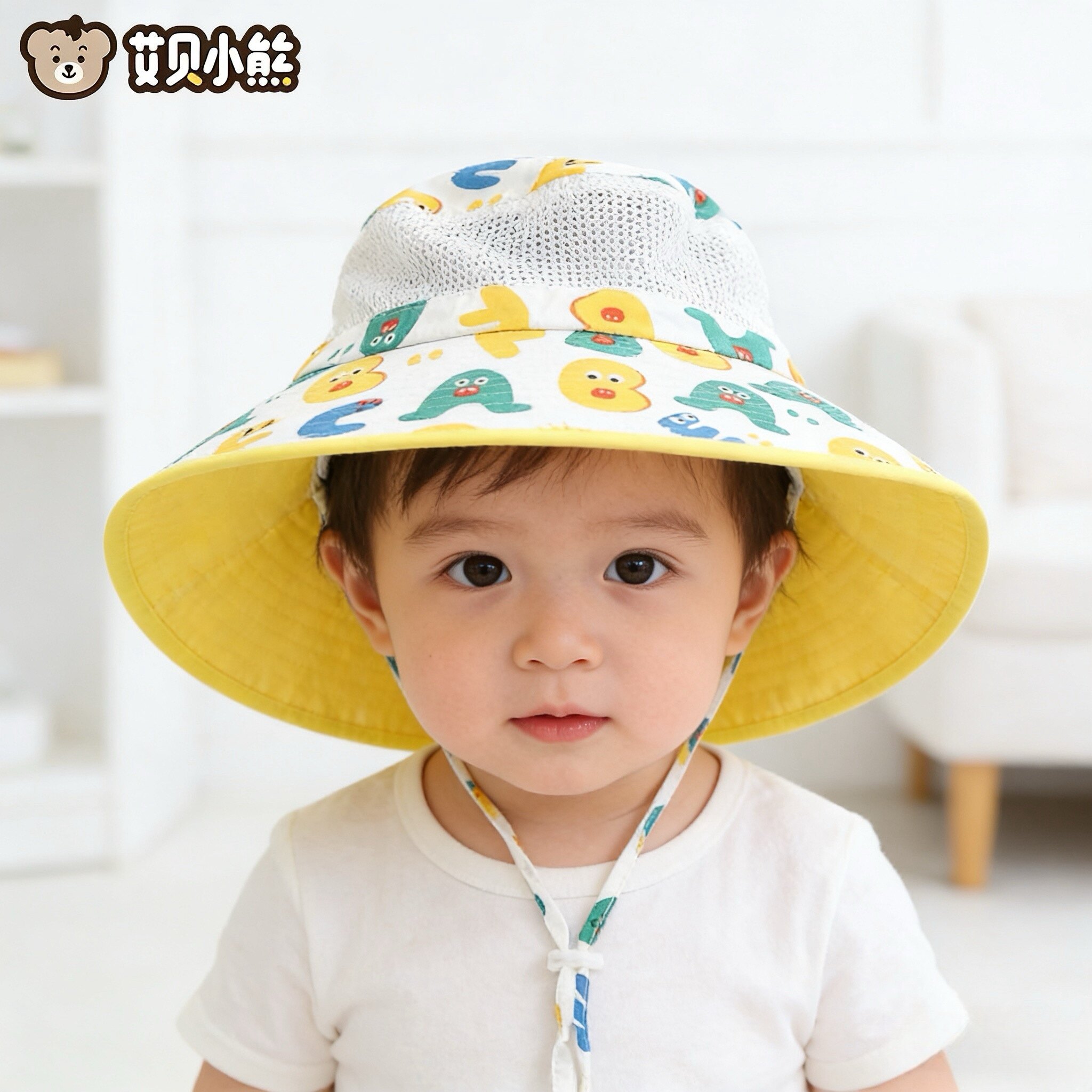 婴儿帽子夏季薄款大帽檐透气可折叠太阳宝宝渔夫帽儿童防晒遮阳帽