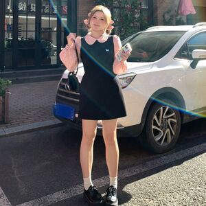 大码胖mm娃娃领波点连衣裙女2026春季气质修身显瘦长袖学院风裙子