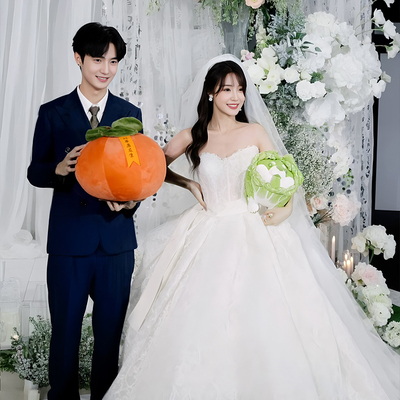 结婚婚礼娃娃手捧花抱枕玩偶女生生日礼物白生菜柿子玩具柿柿如意