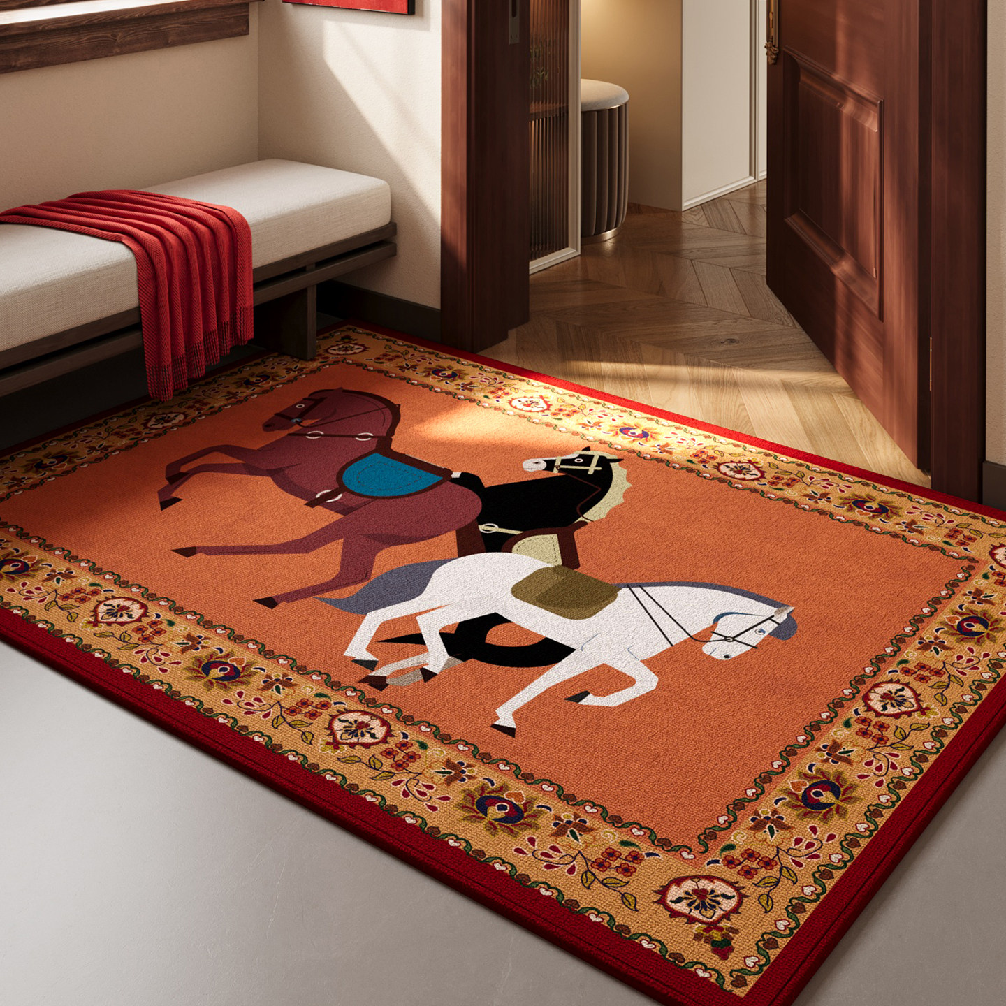 马年喜庆圈绒地垫玄关进门防滑脚垫家用可自由裁剪地垫入户门地垫,居家布艺,入户地垫,淘宝优惠券,粉丝福利购,淘宝优惠卷