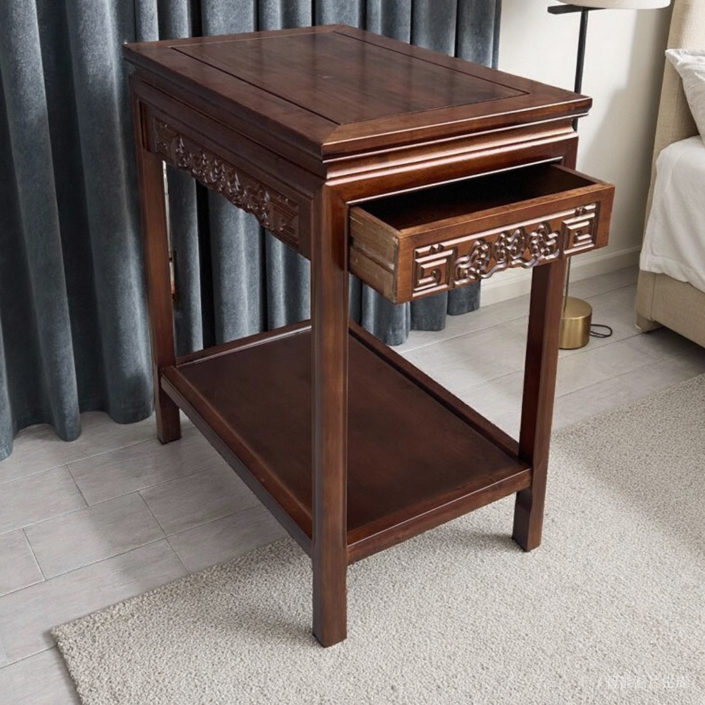 带抽屉沙发边几正方形角几中式茶桌简约方桌客厅吃饭桌实木方几