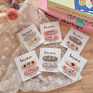 春夏布艺刺绣花朵小熊BB夹儿童简约发夹百搭发饰刘海夹侧边掰掰夹