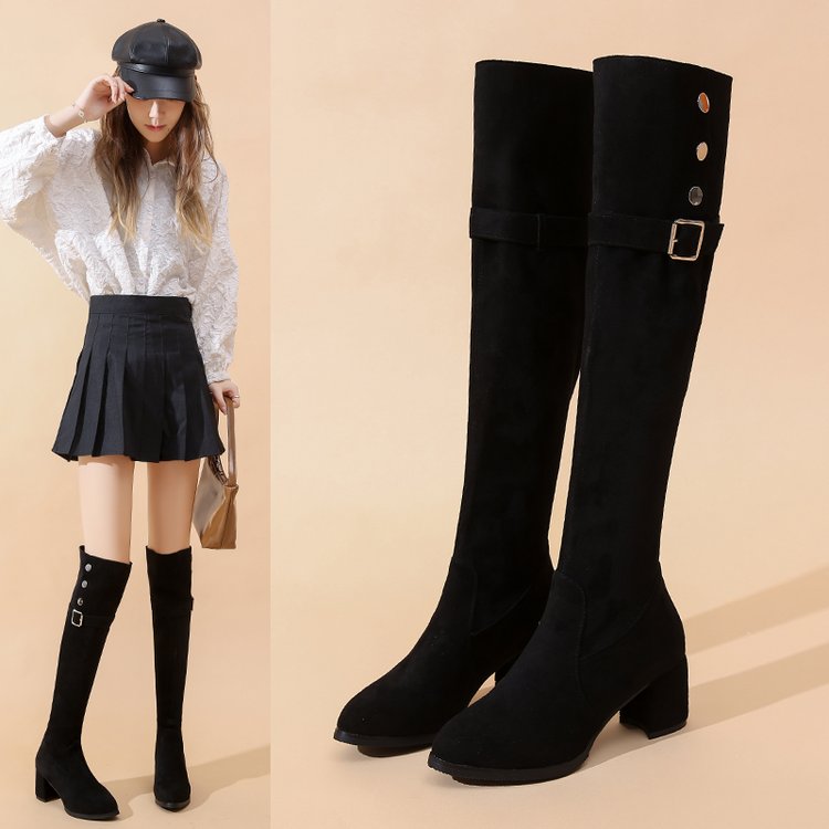 两穿磨砂过膝长筒靴子女2024秋季新款长靴不掉筒冬加绒弹力瘦瘦靴