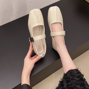 復古單鞋 韓系平底瑪麗珍鞋 氣質大碼 方頭軟底晚晚鞋 女2025新款 春季