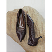 5cm酒杯跟浅口单鞋 rommors羊皮褶皱尖头猫跟鞋 气质通勤不累脚