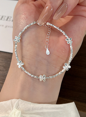 Wangru往如2024新款碎银蝴蝶纯银手链女款轻奢小众精致礼物送闺蜜