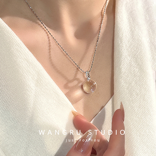 纯银项链女款高级感轻奢小众天然白水晶锁骨链简约百搭送闺蜜礼物