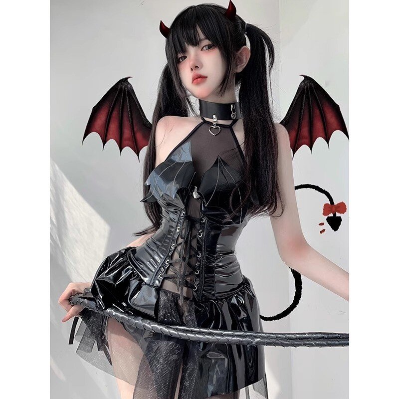 性感漆皮小恶魔透视女王套装