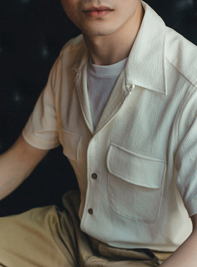 FABRIC SHOP 泡泡纱古巴领衬衫男女  夏季休闲西装内搭短袖白衬衫