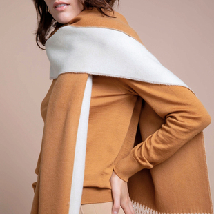 Johnstons of Elgin 经典双面撞色 100%羊绒 超大披肩 男女款