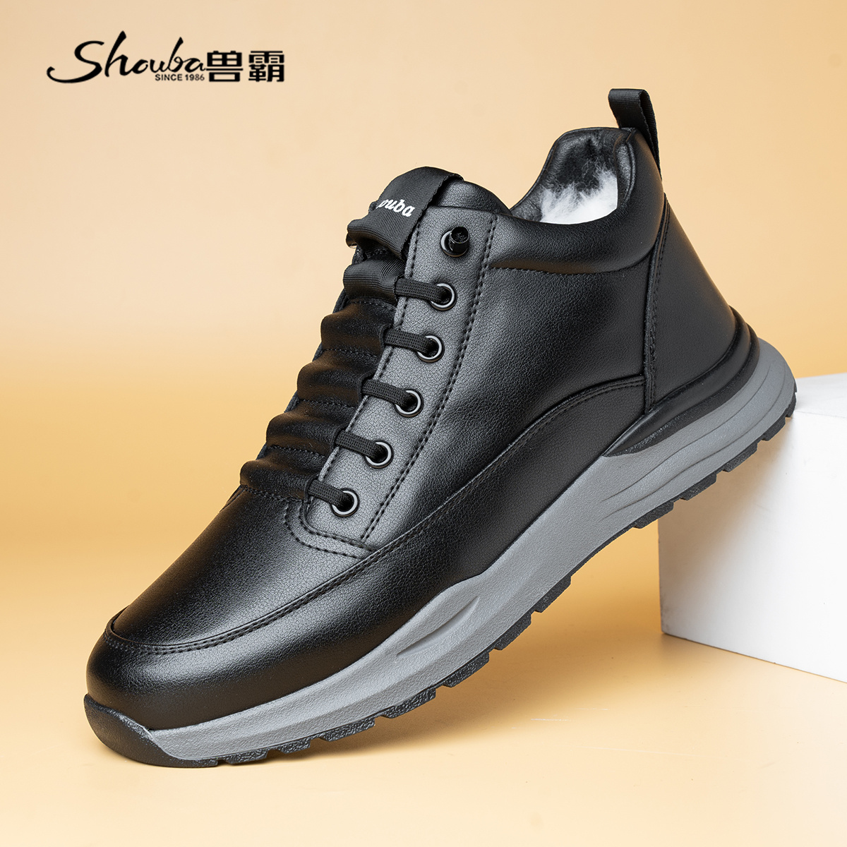 兽霸真皮羊毛休闲男鞋冬季保暖